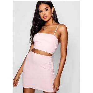 Cute baby pink crop top & mini skirt matching set